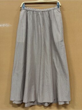 Brown Gingham Maxi Skirt with Elastic Waist - Women